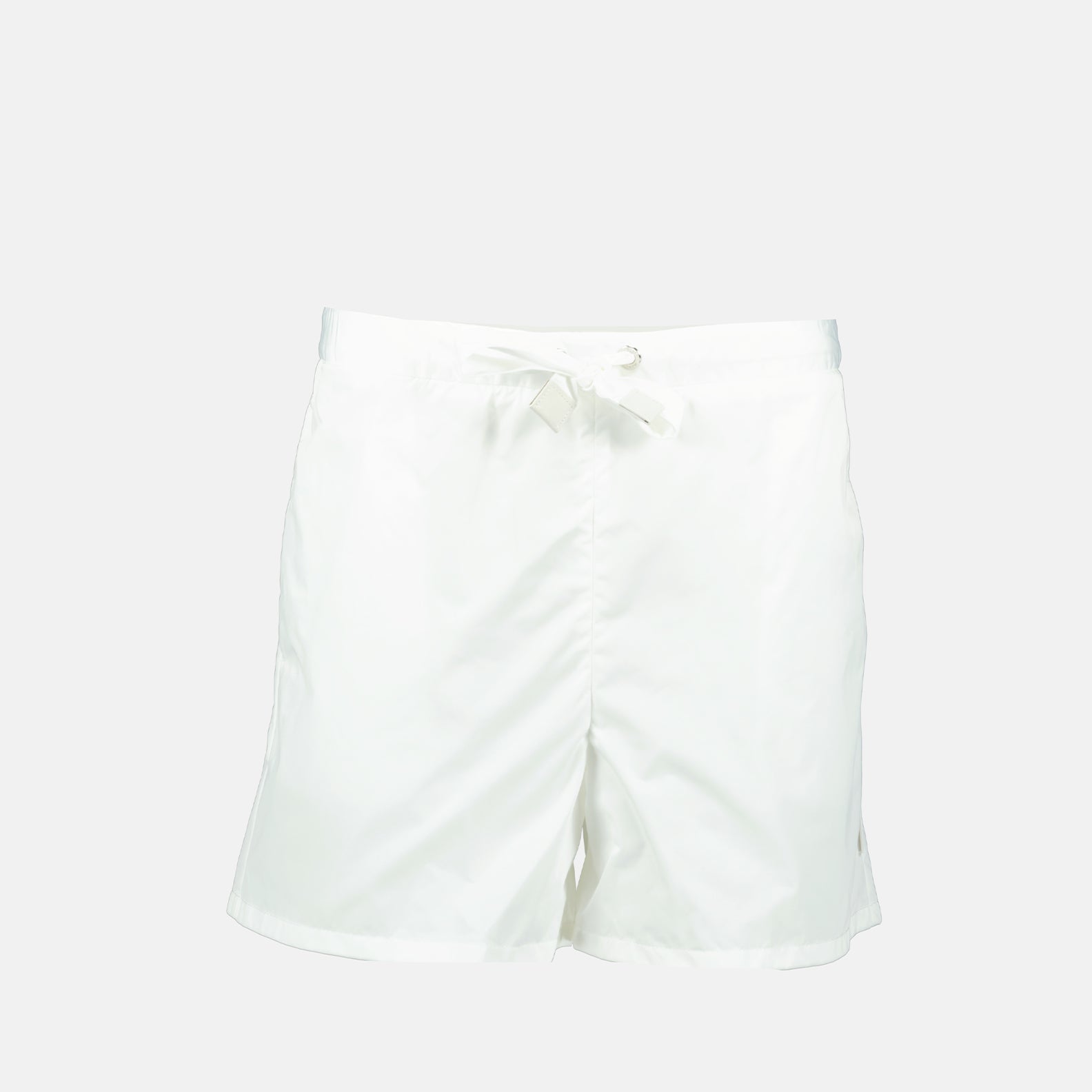 Moncler women's shorts, luxury nylon shorts, white designer shorts, high-end casual wear, elegant women’s shorts