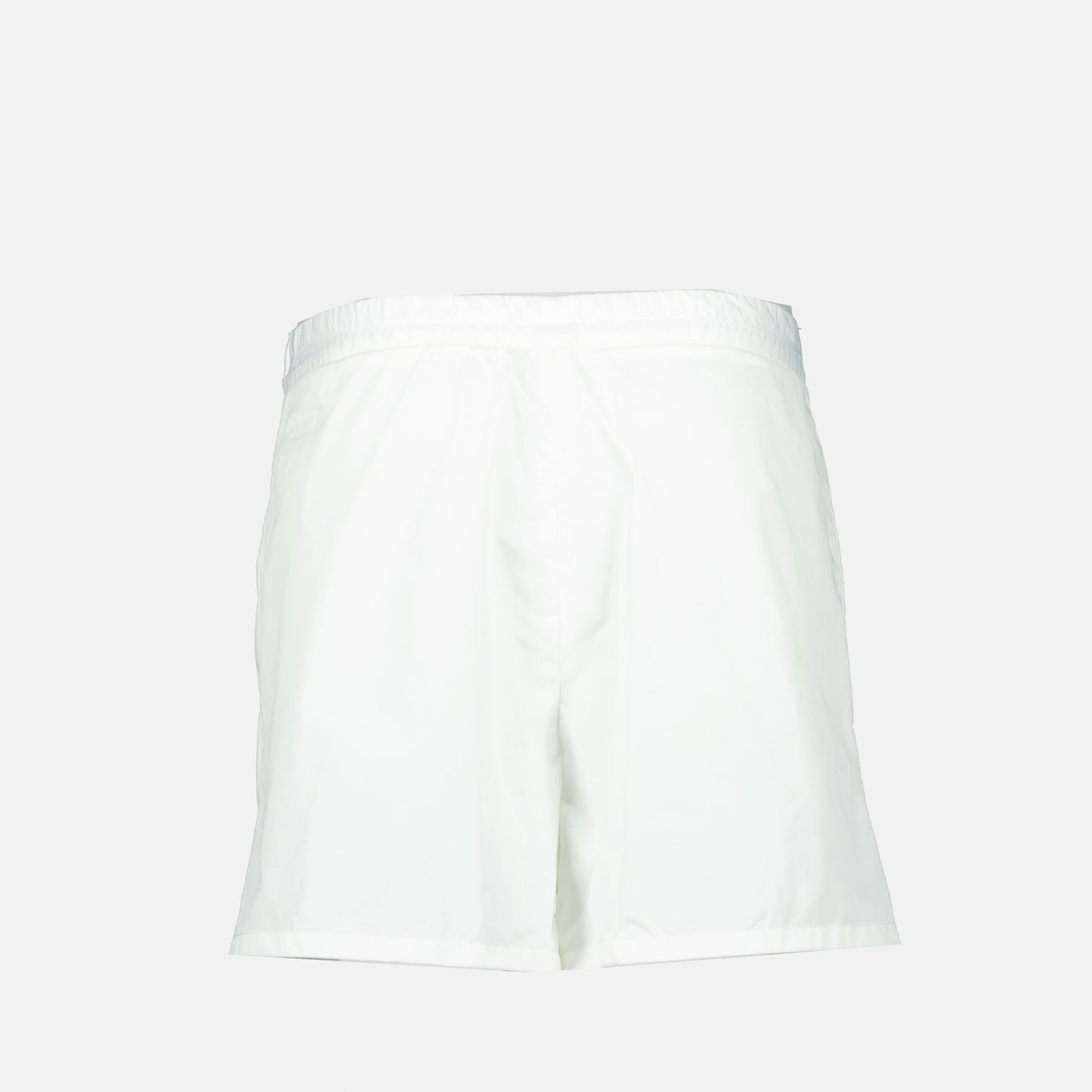 Moncler women's shorts, luxury nylon shorts, white designer shorts, high-end casual wear, elegant women’s shorts