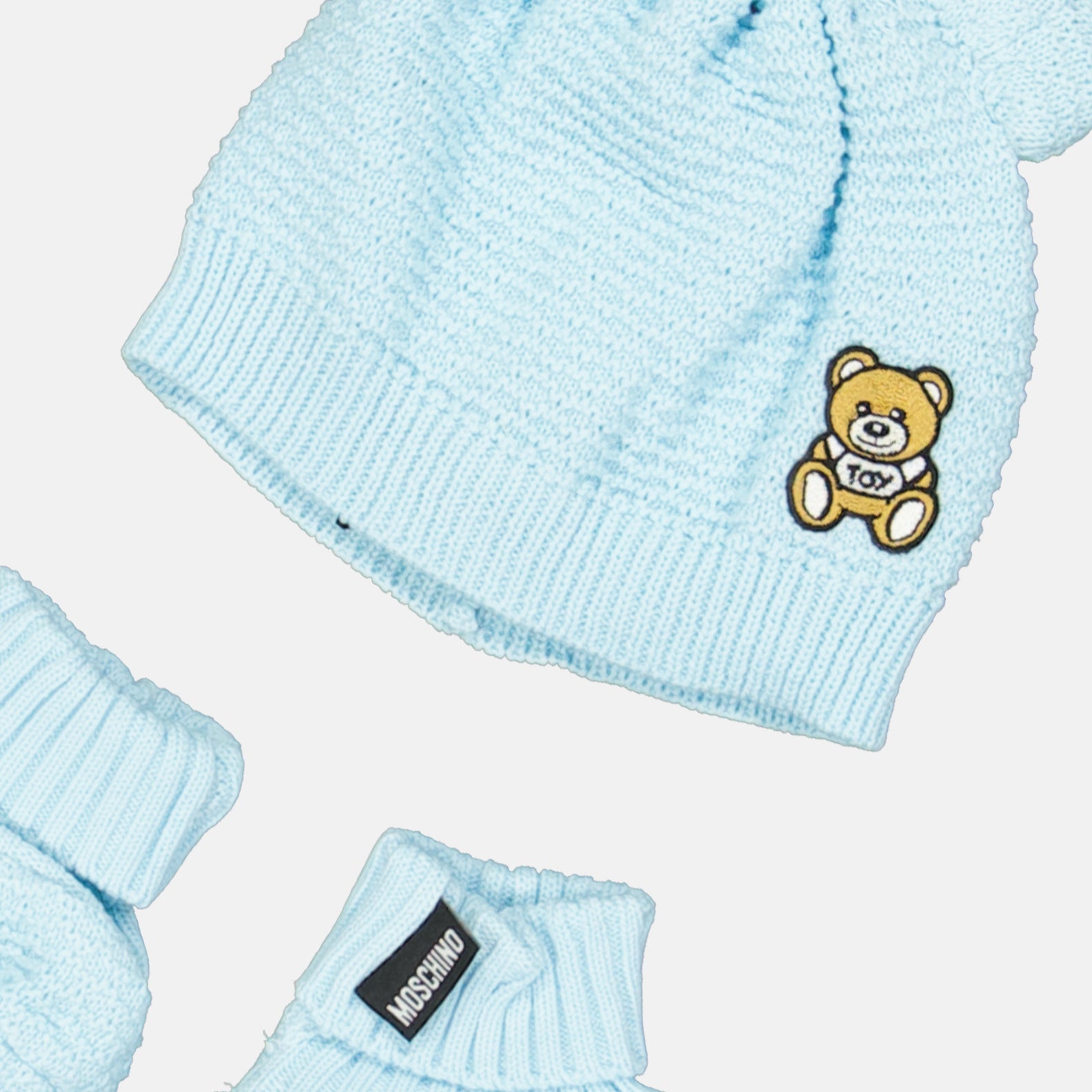 Moschino, Teddy Toy, luxury children's accessories, designer hat and mittens, kids' luxury fashion