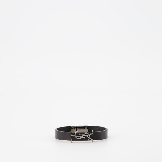 luxury bracelet, black leather bracelet, Saint Laurent accessory, fashionable unisex bracelet, grained leather jewelry