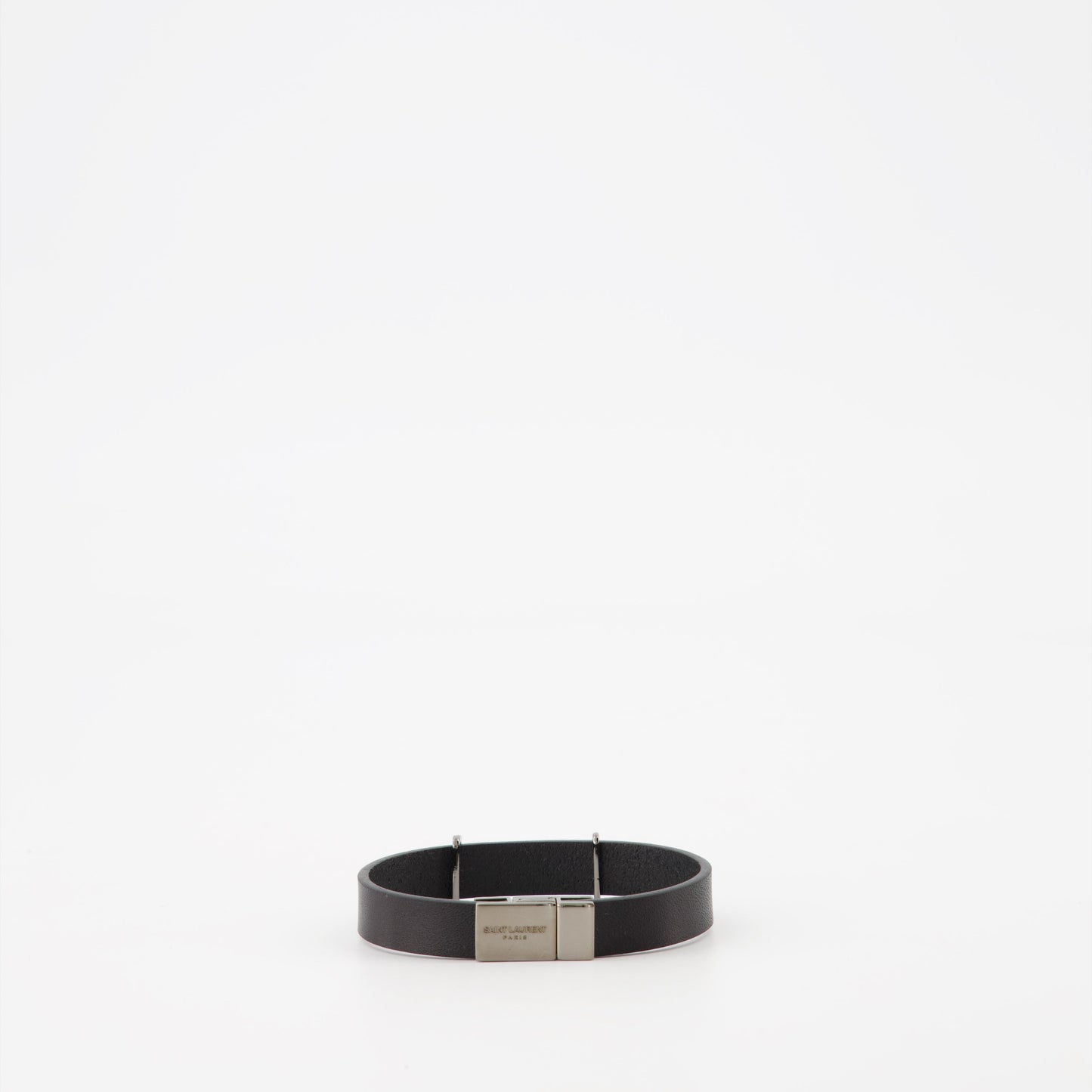 luxury bracelet, black leather bracelet, Saint Laurent accessory, fashionable unisex bracelet, grained leather jewelry