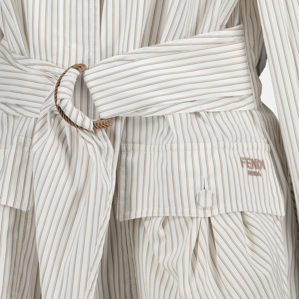 fitted jacket, striped jacket, cotton silk blend, high collar jacket, embroidered logo jacket