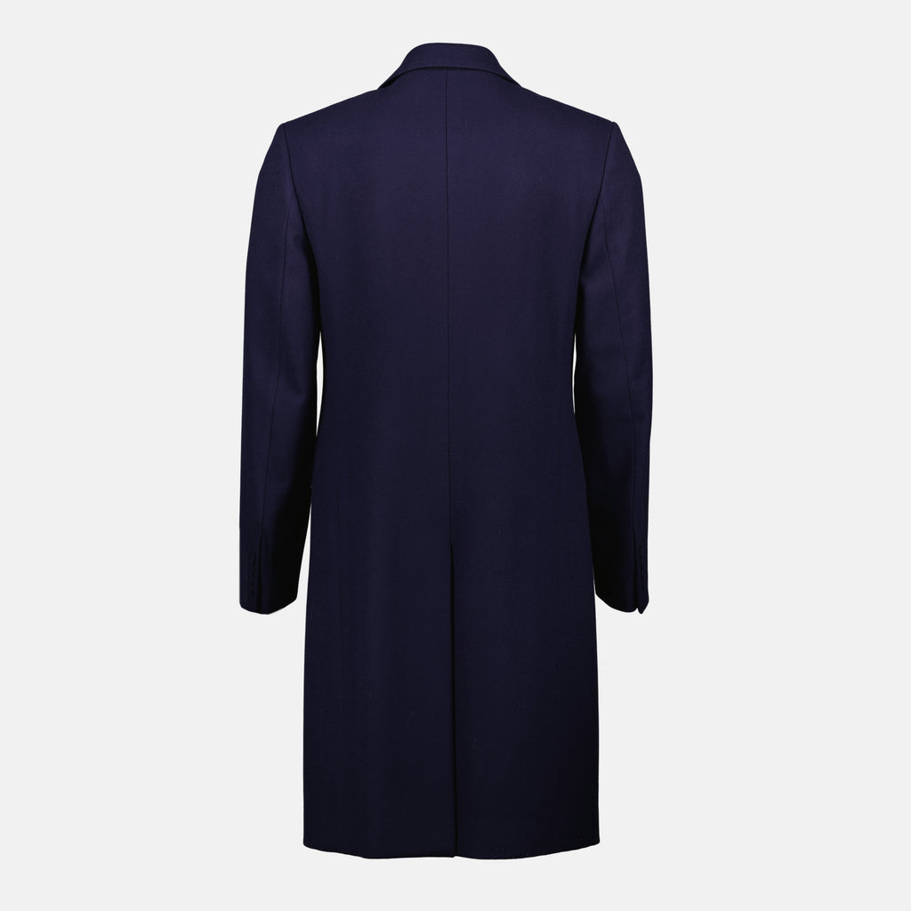 Imagen de un abrigo largo azul marino de Dior para hombres - Temporada Primavera-Verano 2026 - Vista trasera