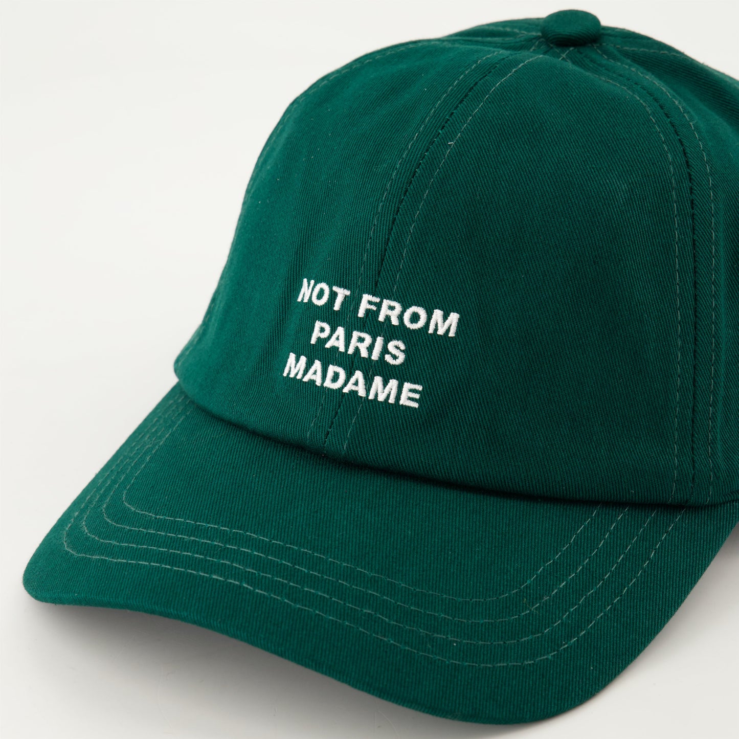 green slogan cap, embroidered logo cap, Drôle De Monsieur cap, cotton cap, adjustable fit cap