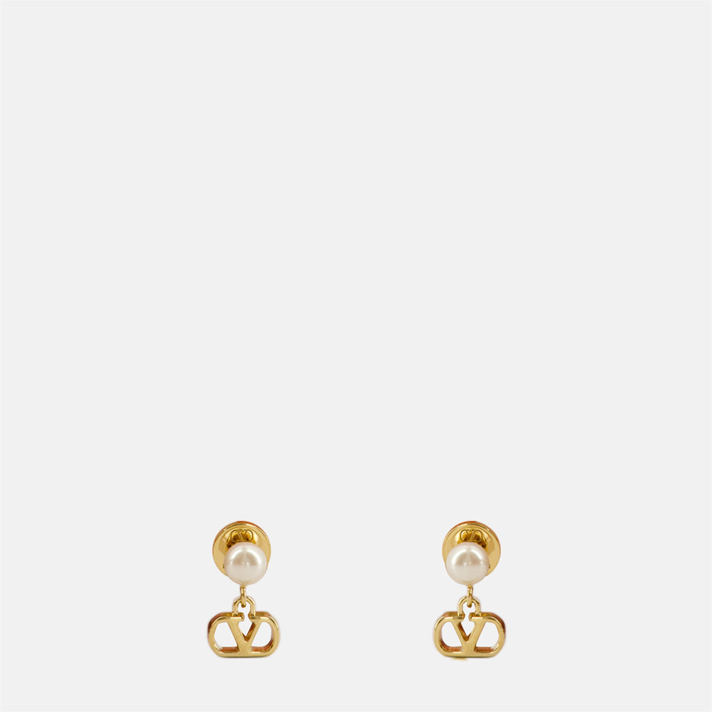 Vlogo Earrings, Valentino Garavani, earrings, gold jewelry, resin pearls