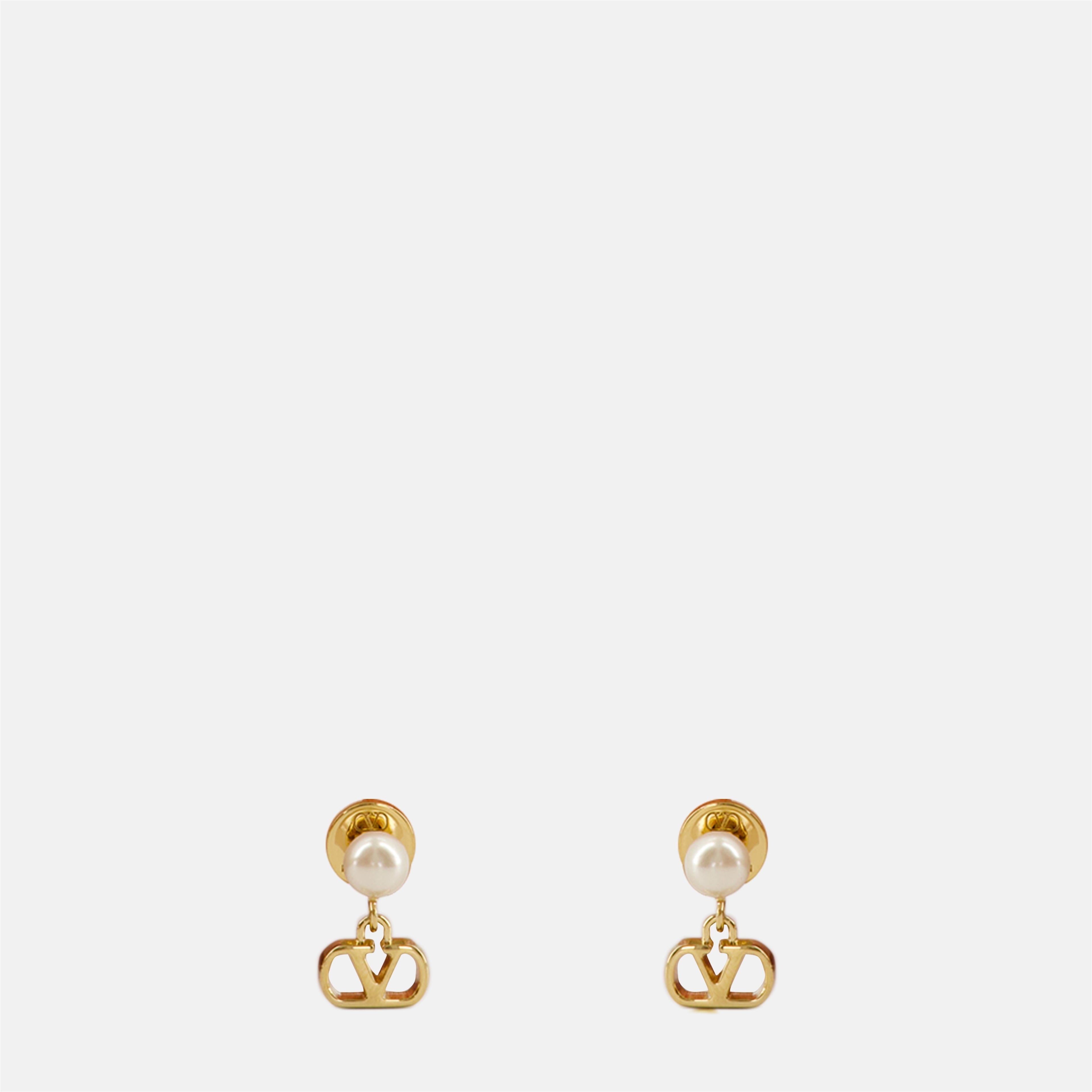 Vlogo Earrings, Valentino Garavani, earrings, gold jewelry, resin pearls