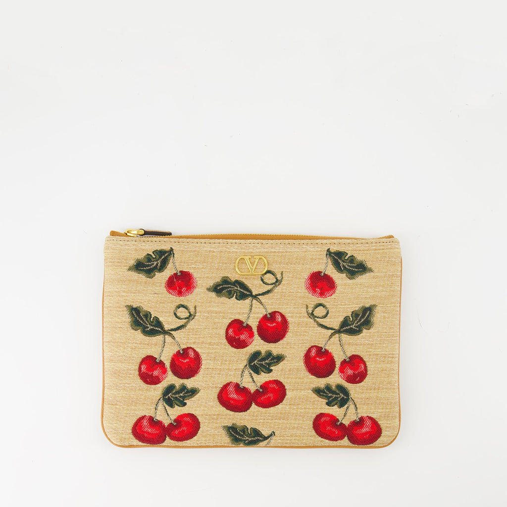 Valentino Garavani, Cherryfic pouch, raffia accessory, elegant design, practical pouch