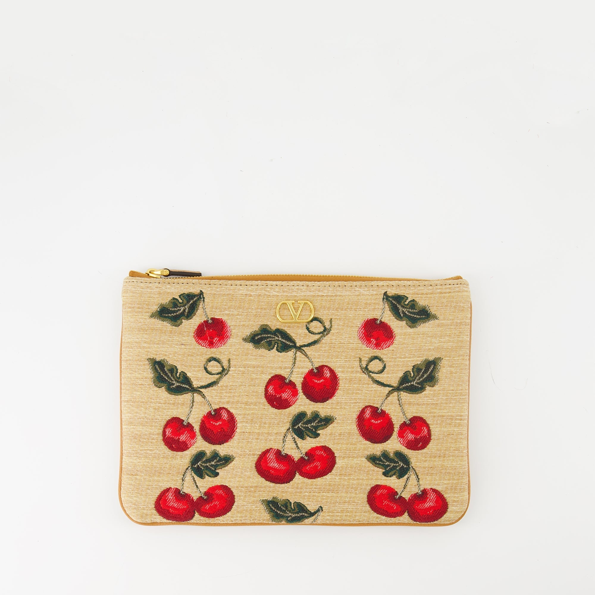 Valentino Garavani, Cherryfic pouch, raffia accessory, elegant design, practical pouch