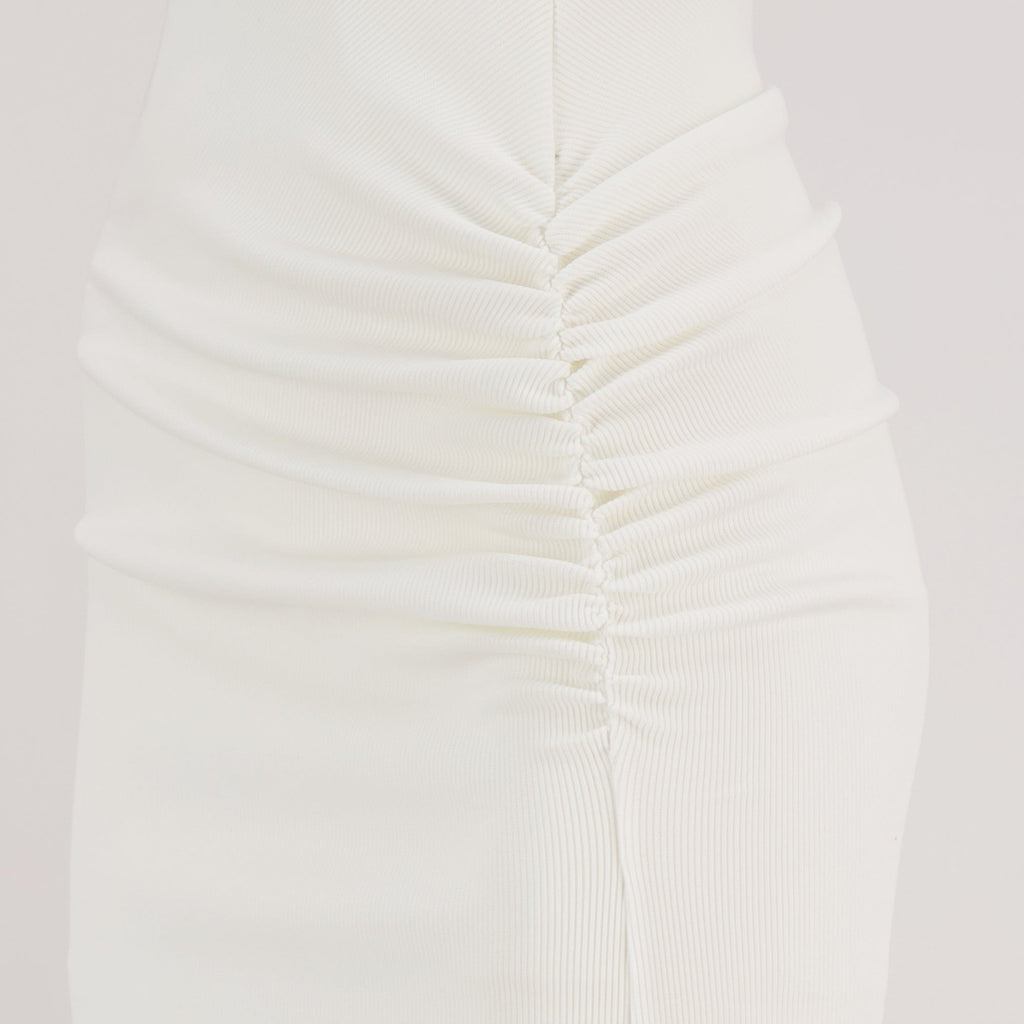 Christopher Esber dress, long white dress, sculpted bodice dress, elegant evening wear, Autumn-Winter collection