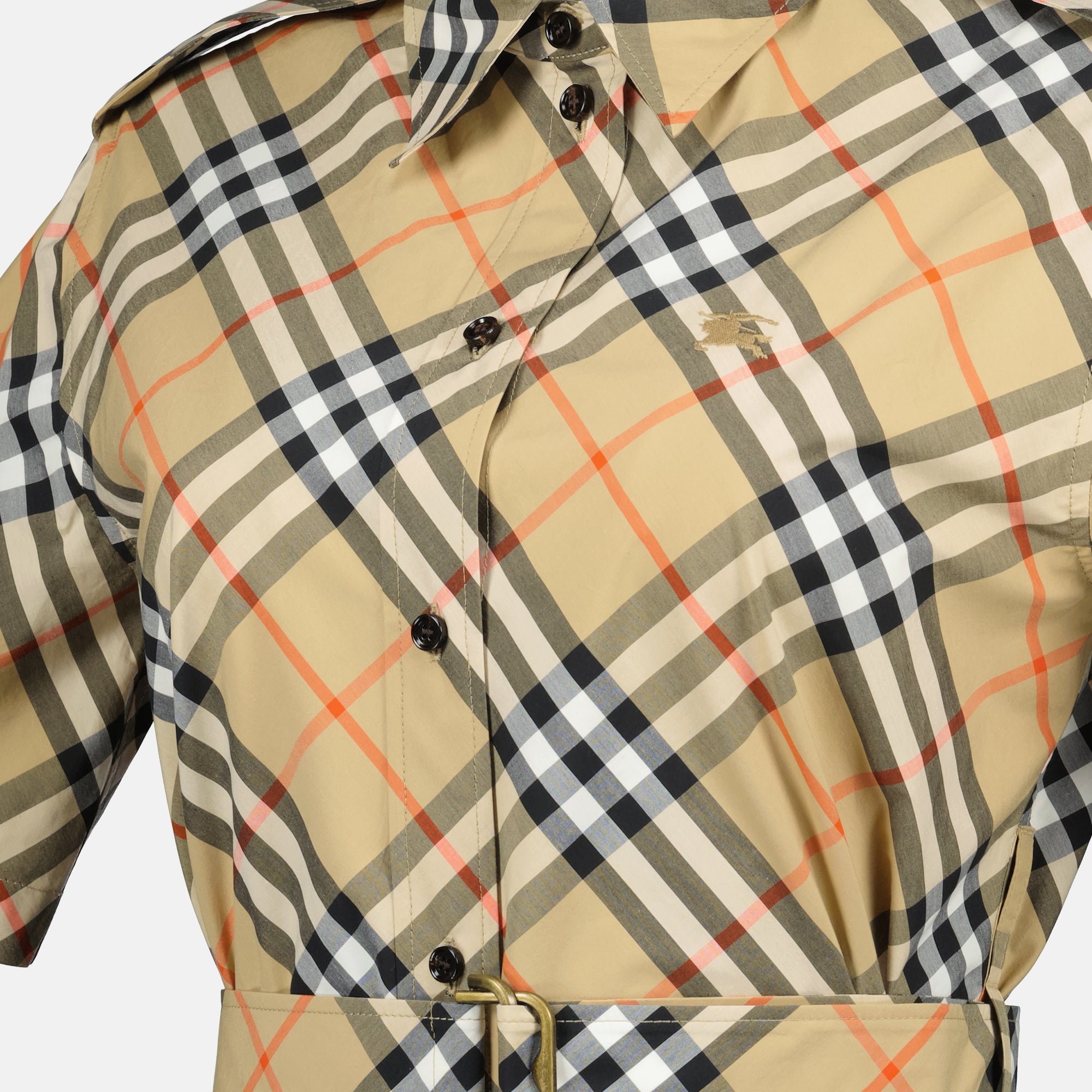 Burberry shirt dress, Check beige dress, Plaid shirt dress, Cotton midi dress, Luxury women clothing