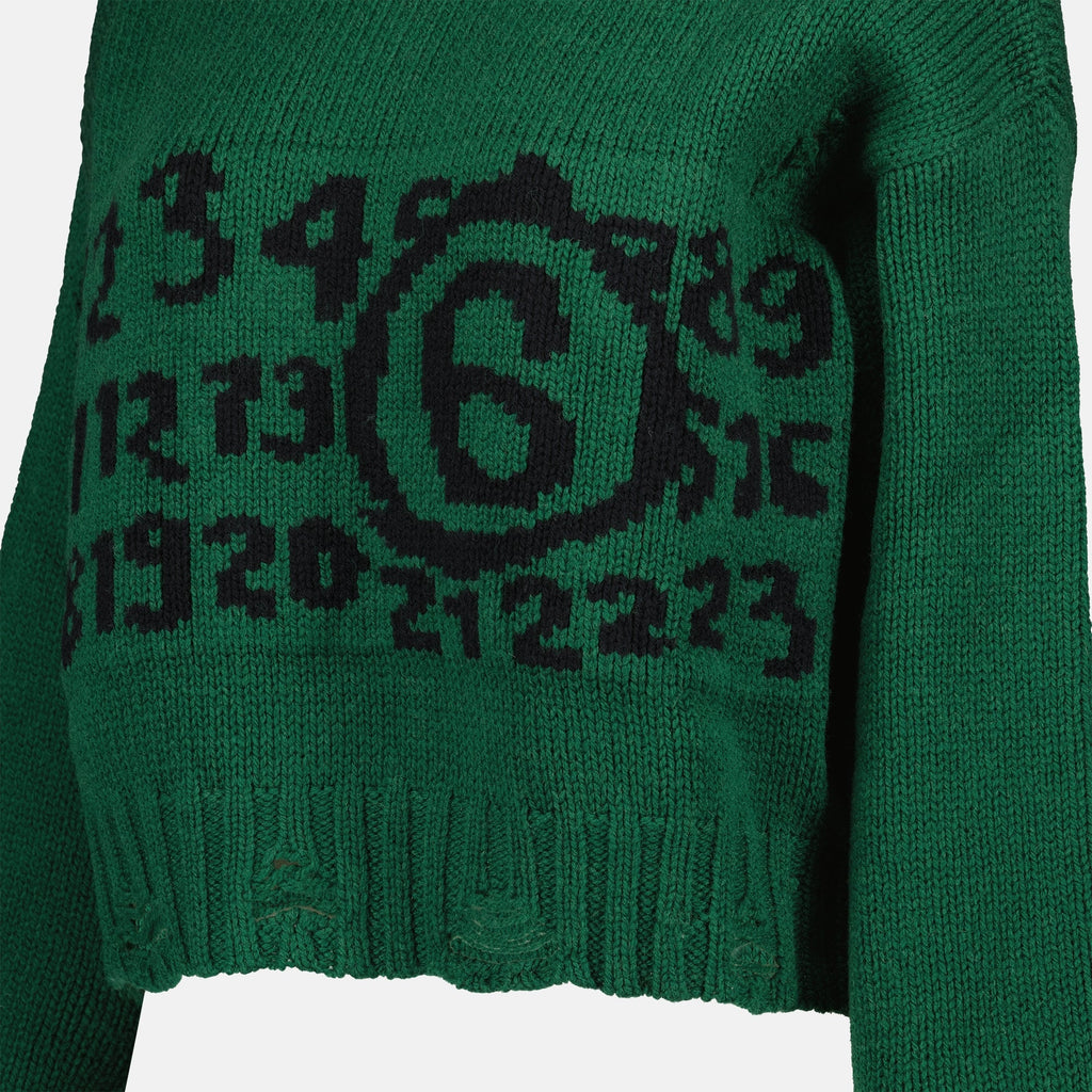 worn effect sweater, MM6 green sweater, luxury wool sweater, autumn-winter fashion, premium women's sweater