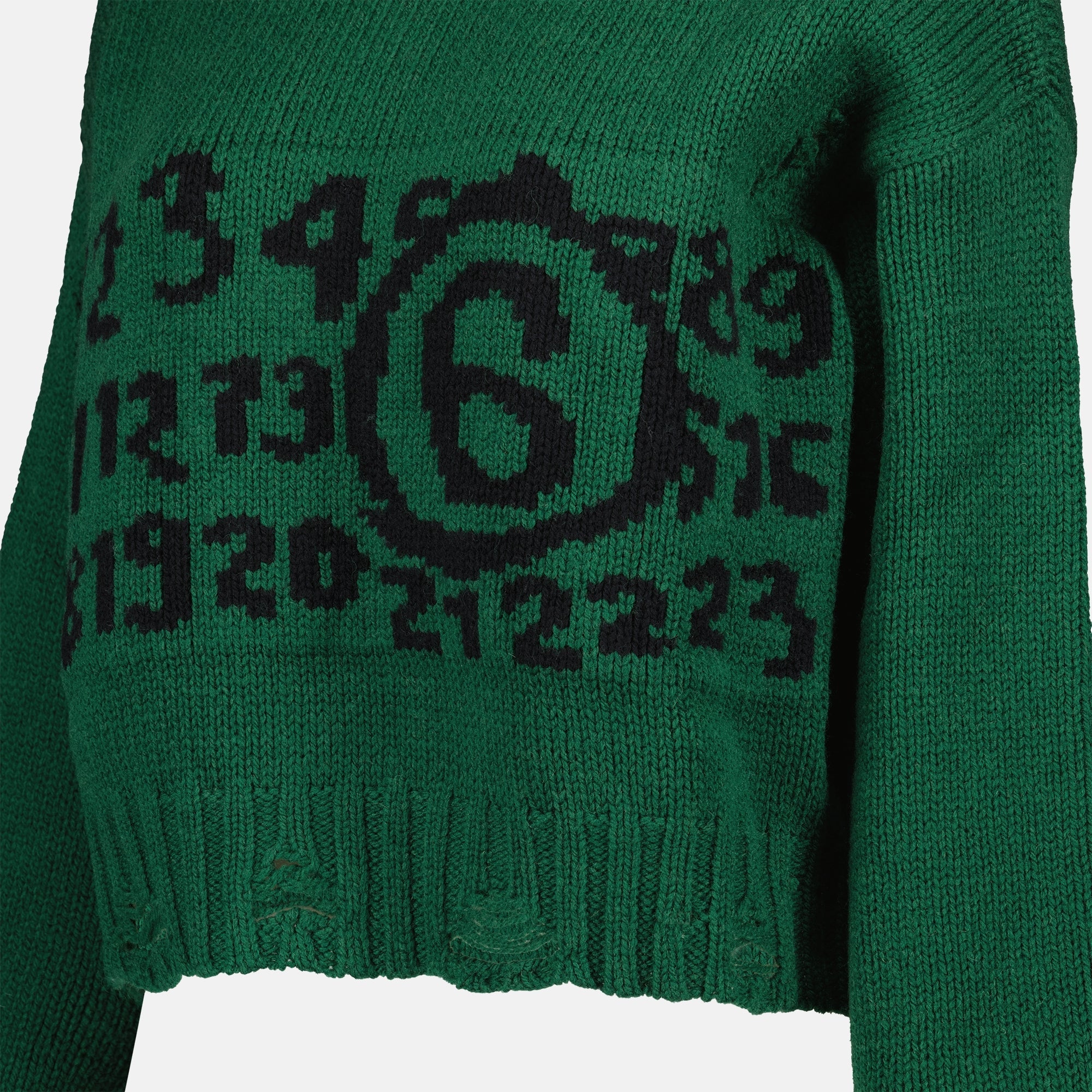 worn effect sweater, MM6 green sweater, luxury wool sweater, autumn-winter fashion, premium women's sweater
