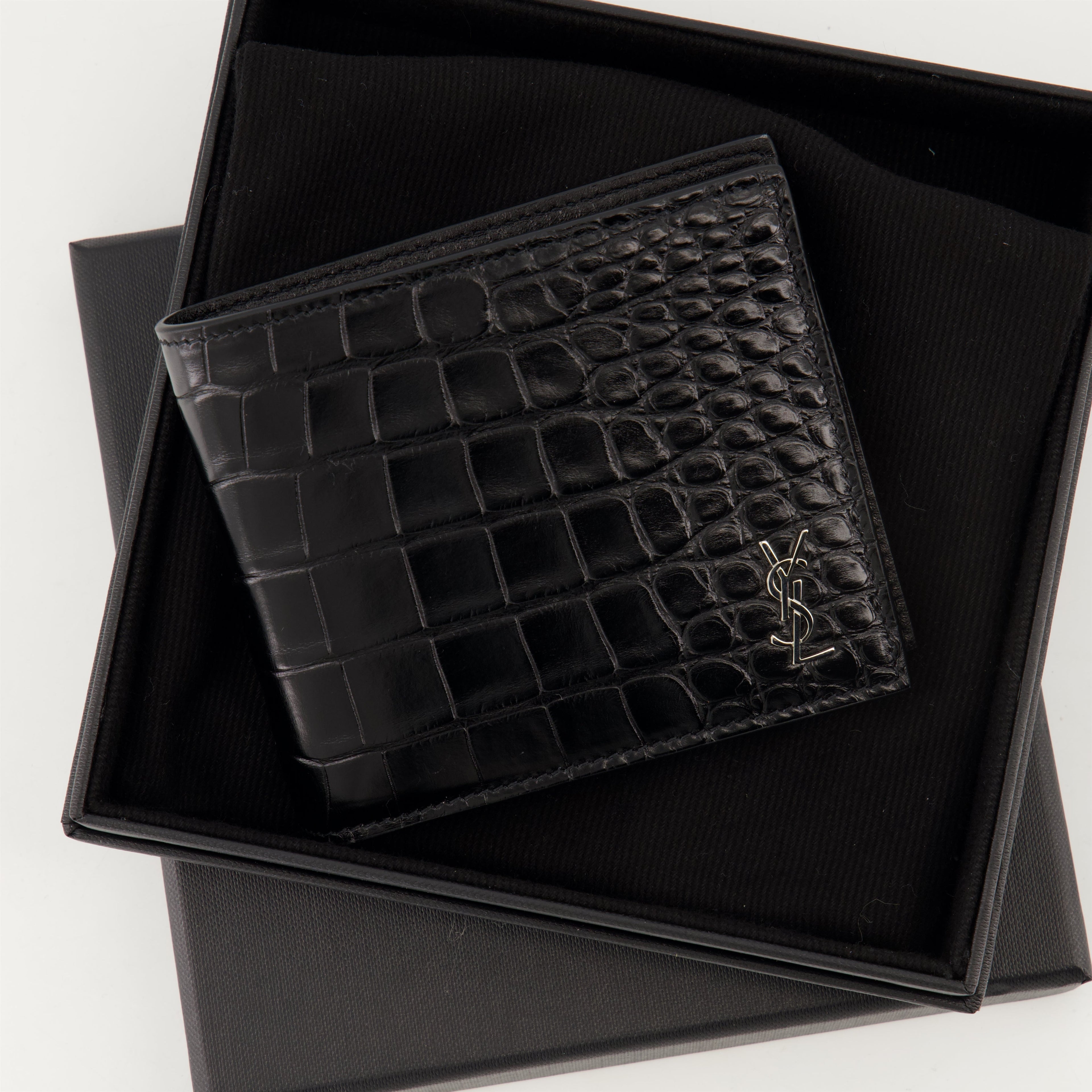 alligator leather wallet, Cassandre wallet, Saint Laurent accessories, luxury wallet, men's leather wallet