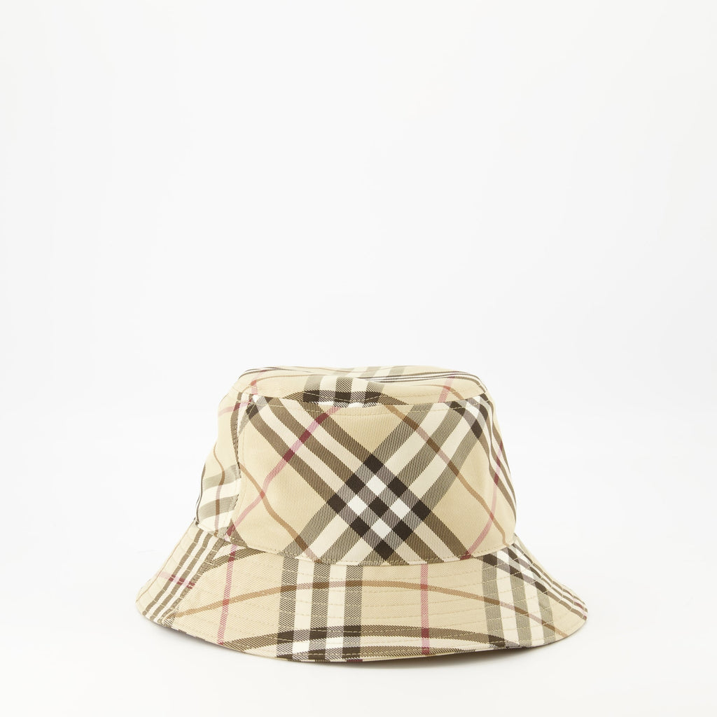 bucket hat, Burberry hat, check print hat, unisex accessory, embroidered logo