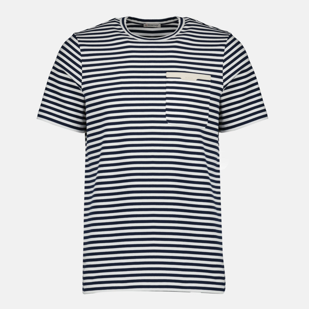 Image of Blue Striped T-Shirt by Moncler for Men - Season Spring-Summer 2026 - Front View