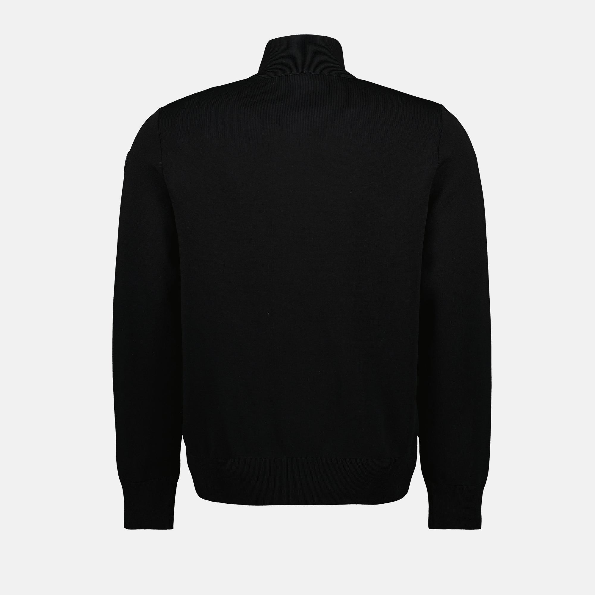 black down jacket, bi-material jacket, Moncler jacket, stylish outerwear, men’s winter coat