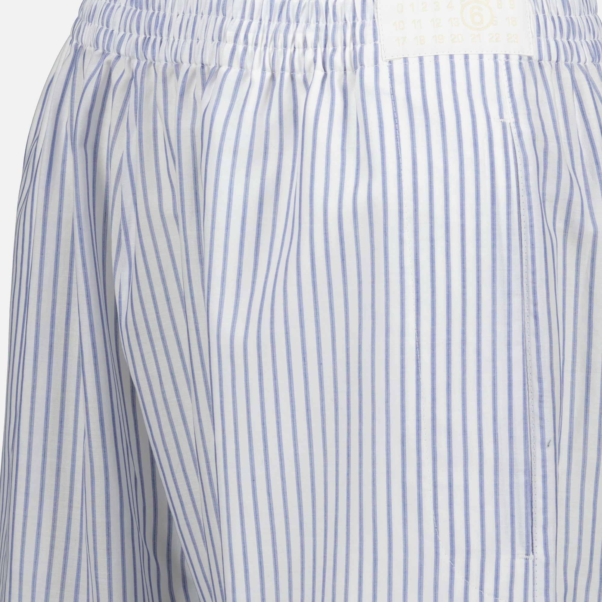 striped trousers, blue and white, MM6 collection, spring-summer fashion, cotton pants