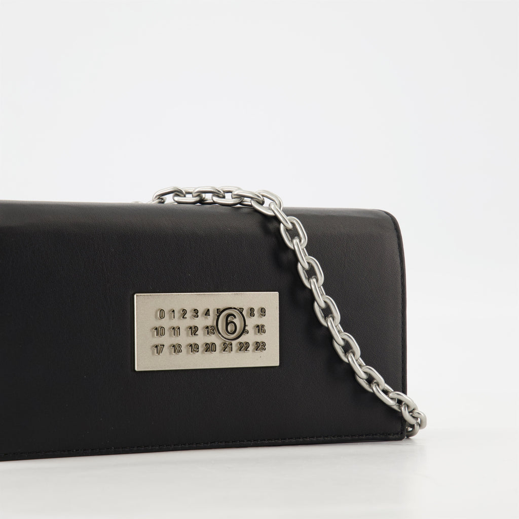 chain wallet, MM6, black leather wallet, designer accessories, women's wallets