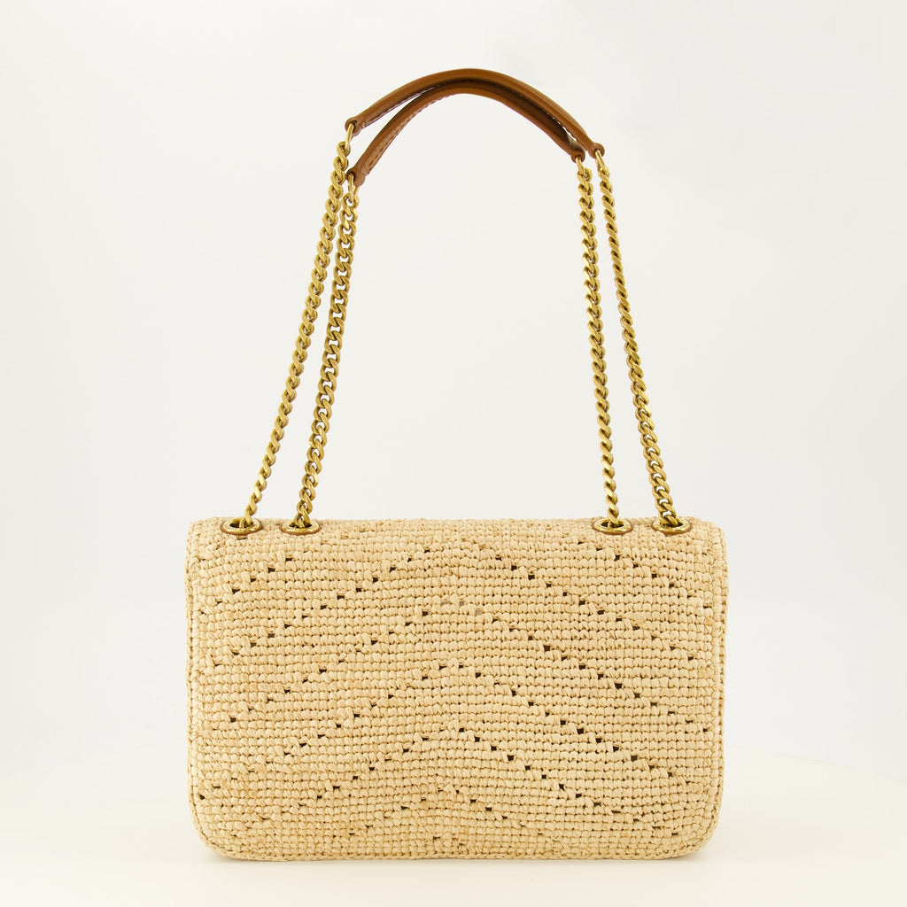 Sac porté épaule Loulou en raphia et cuir