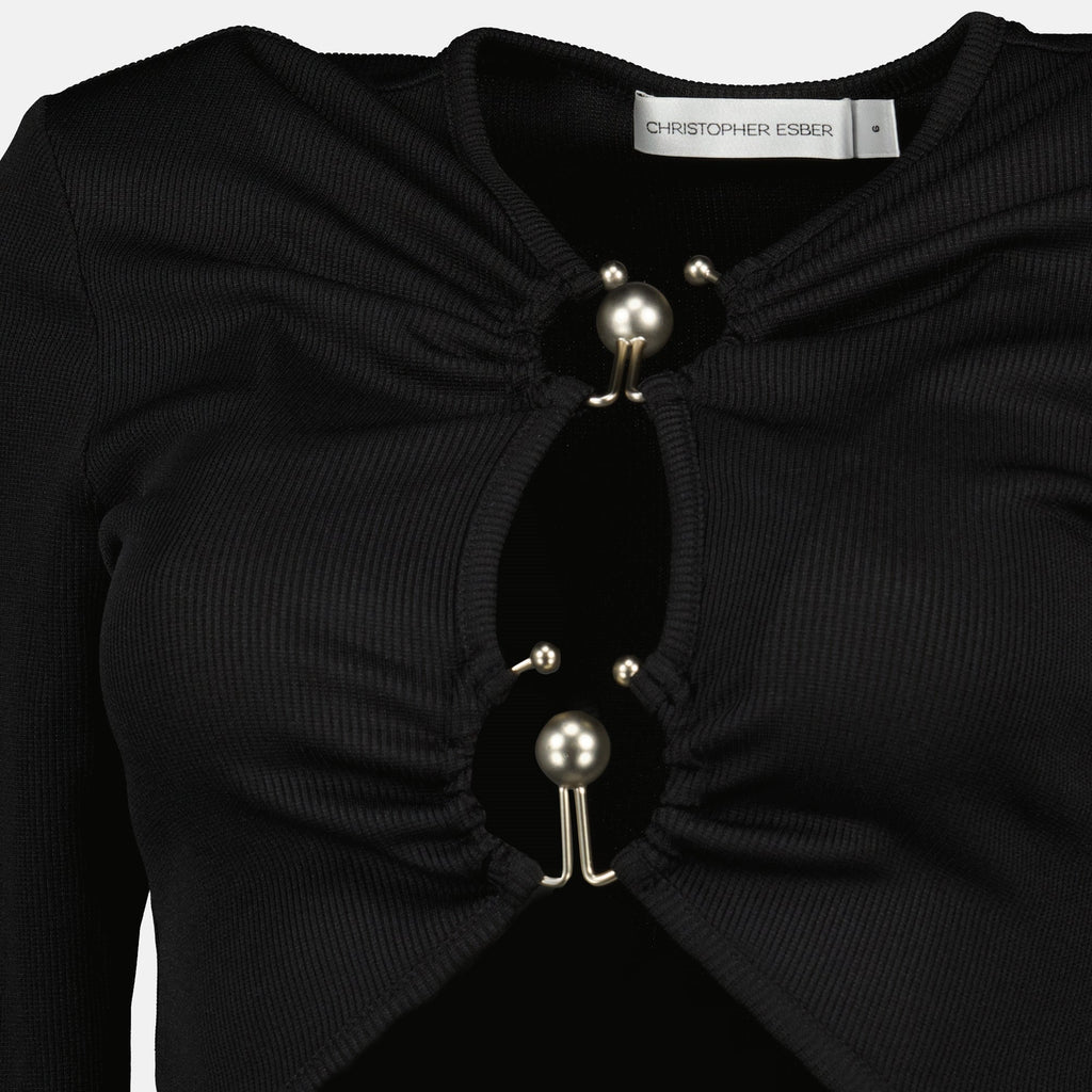 Christopher Esber, black top, long sleeve, autumn winter, slim fit