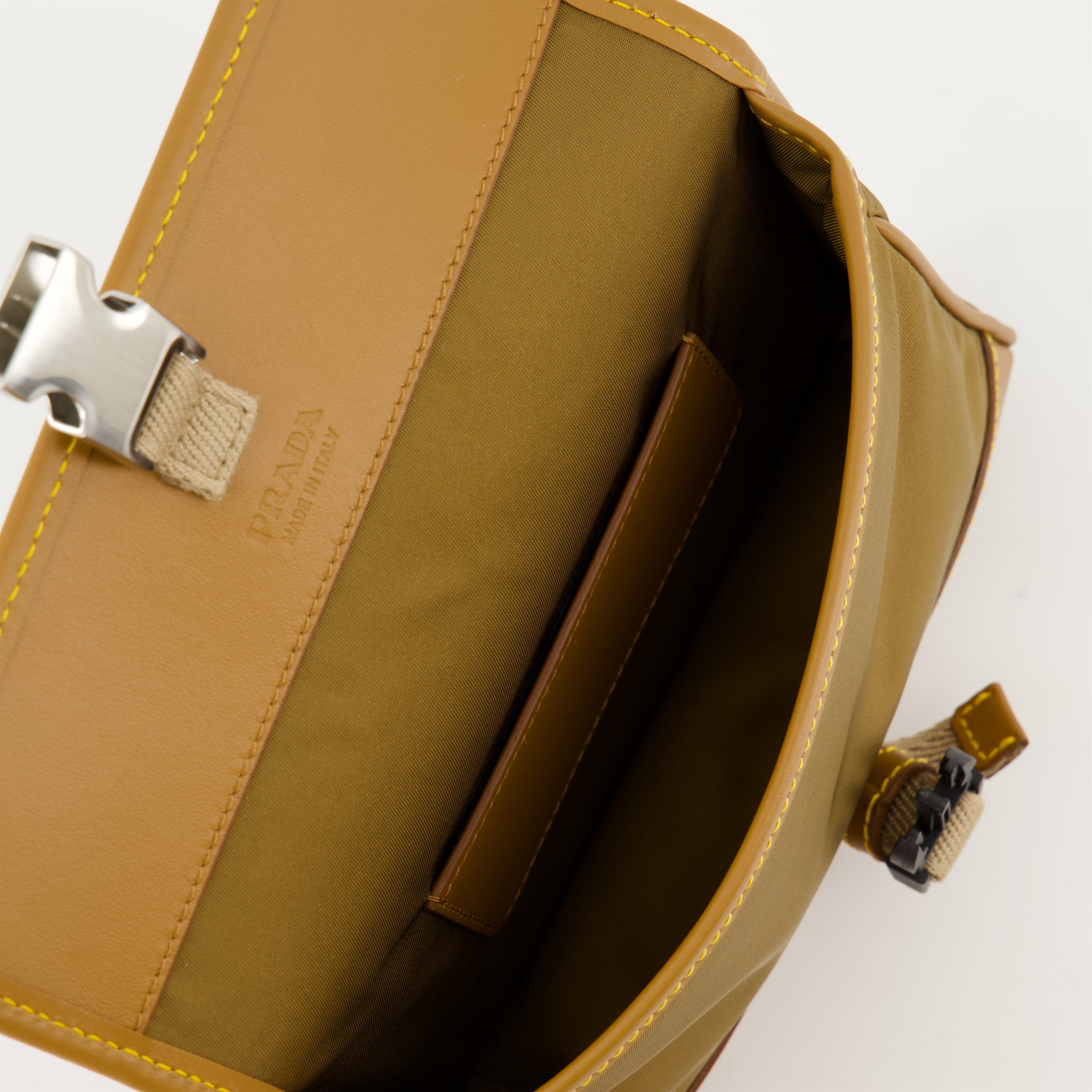 Prada crossbody bag, khaki nylon bag, recycled material bag, luxury men accessories, high-end crossbody bag