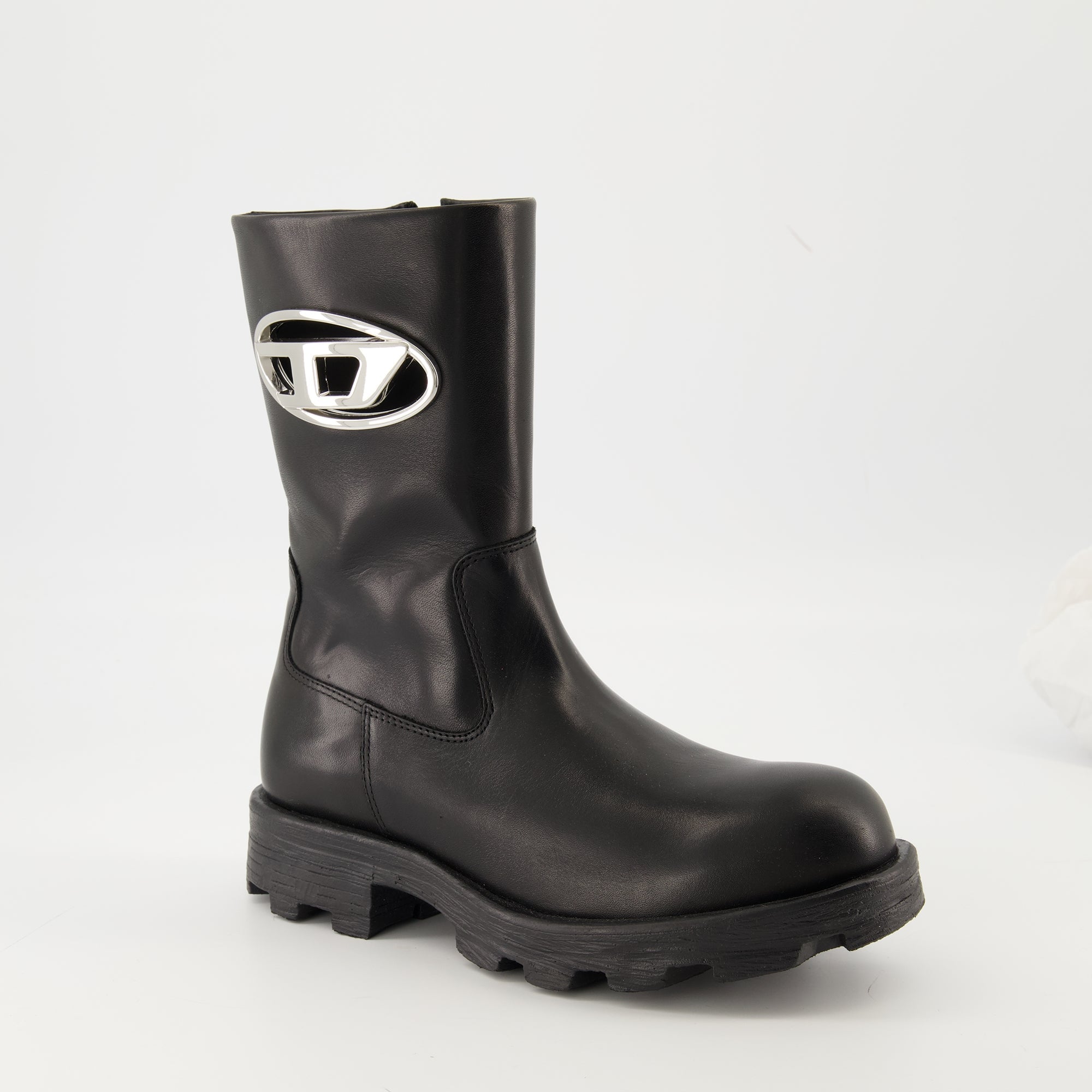 Diesel boots, black leather boots, D-Hammer BKR D W, women's footwear, autumn-winter collection