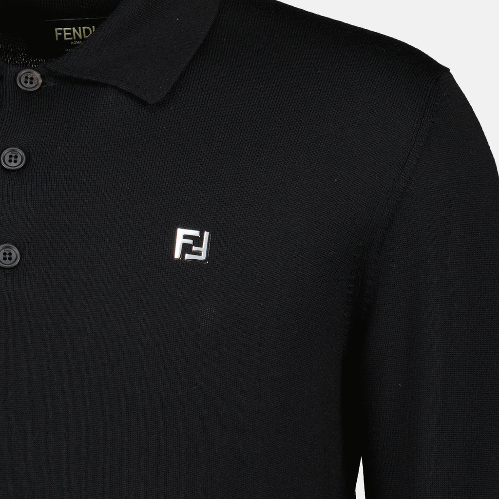 Fendi polo, black wool polo, classic polo shirt, men's fashionable clothing, Autumn Winter collection