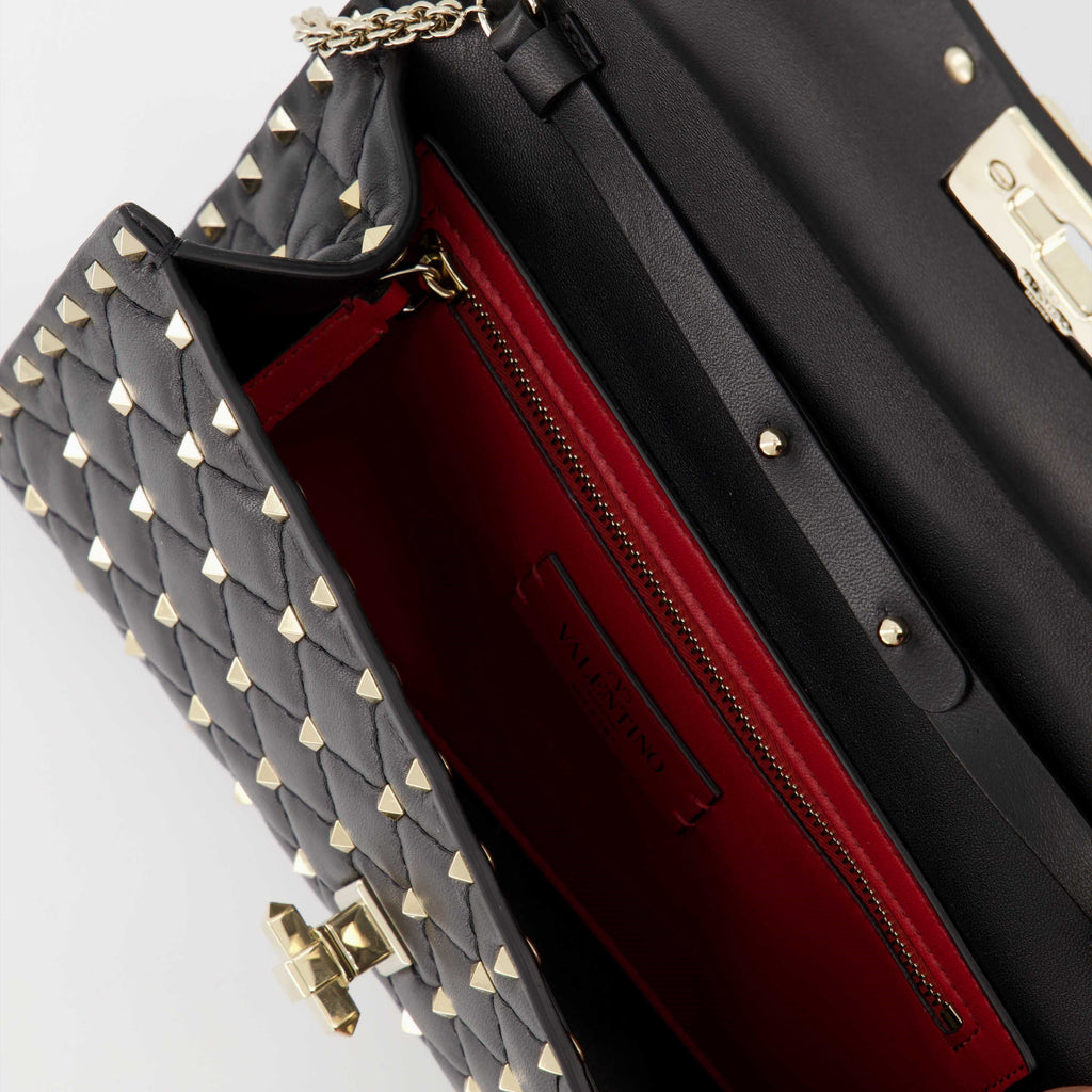 Rockstud Spike bag, Valentino accessories, black leather bag, elegant handbag, quilted design