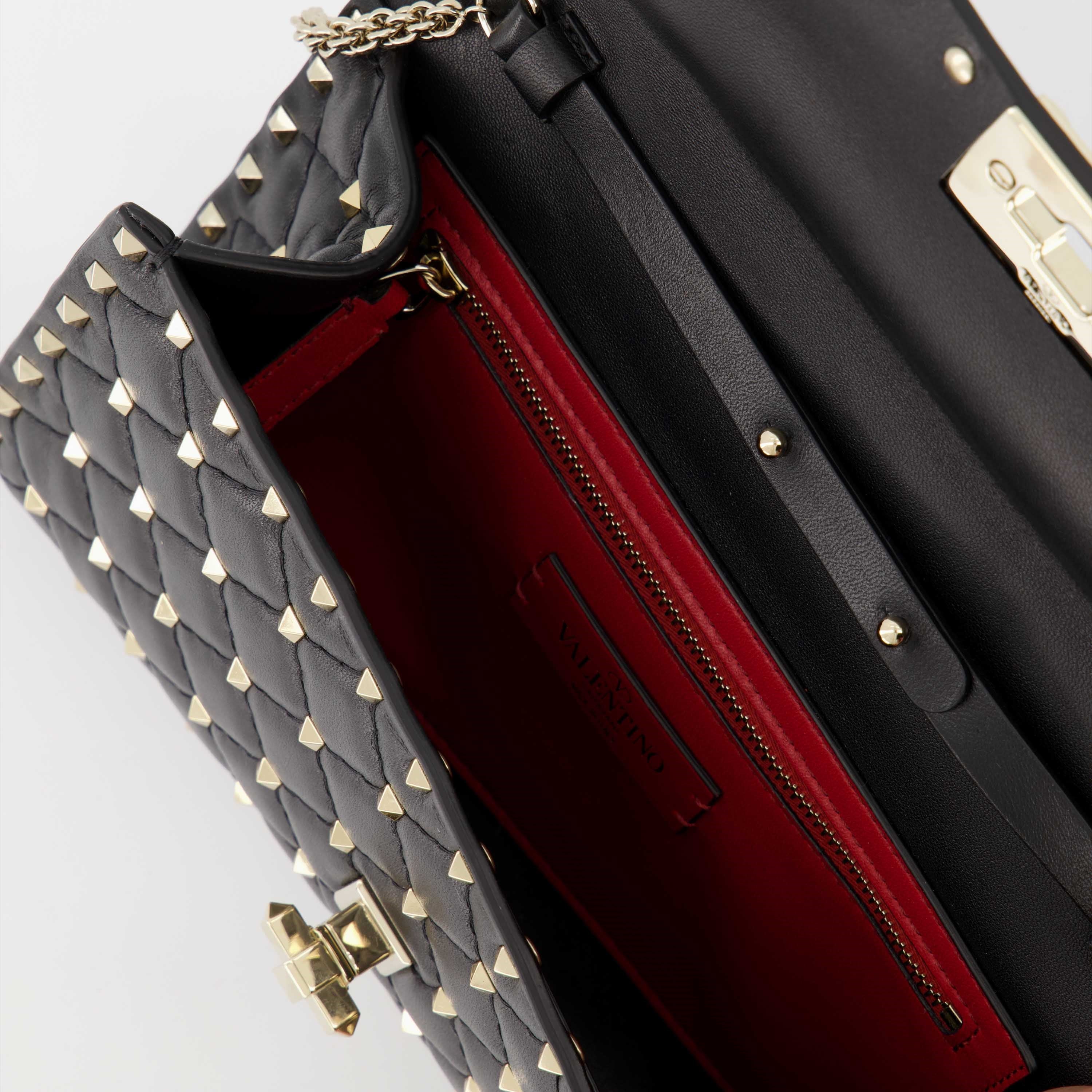 Rockstud Spike bag, Valentino accessories, black leather bag, elegant handbag, quilted design