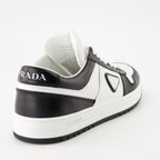 Image of White and Black Leather Downtown Sneakers by Prada for Women - Season Autumn-Winter 2024 - Back View