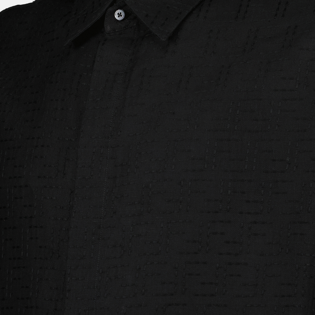 black linen shirt, Fendi, classic collar shirt, short sleeve shirt, men's fashion