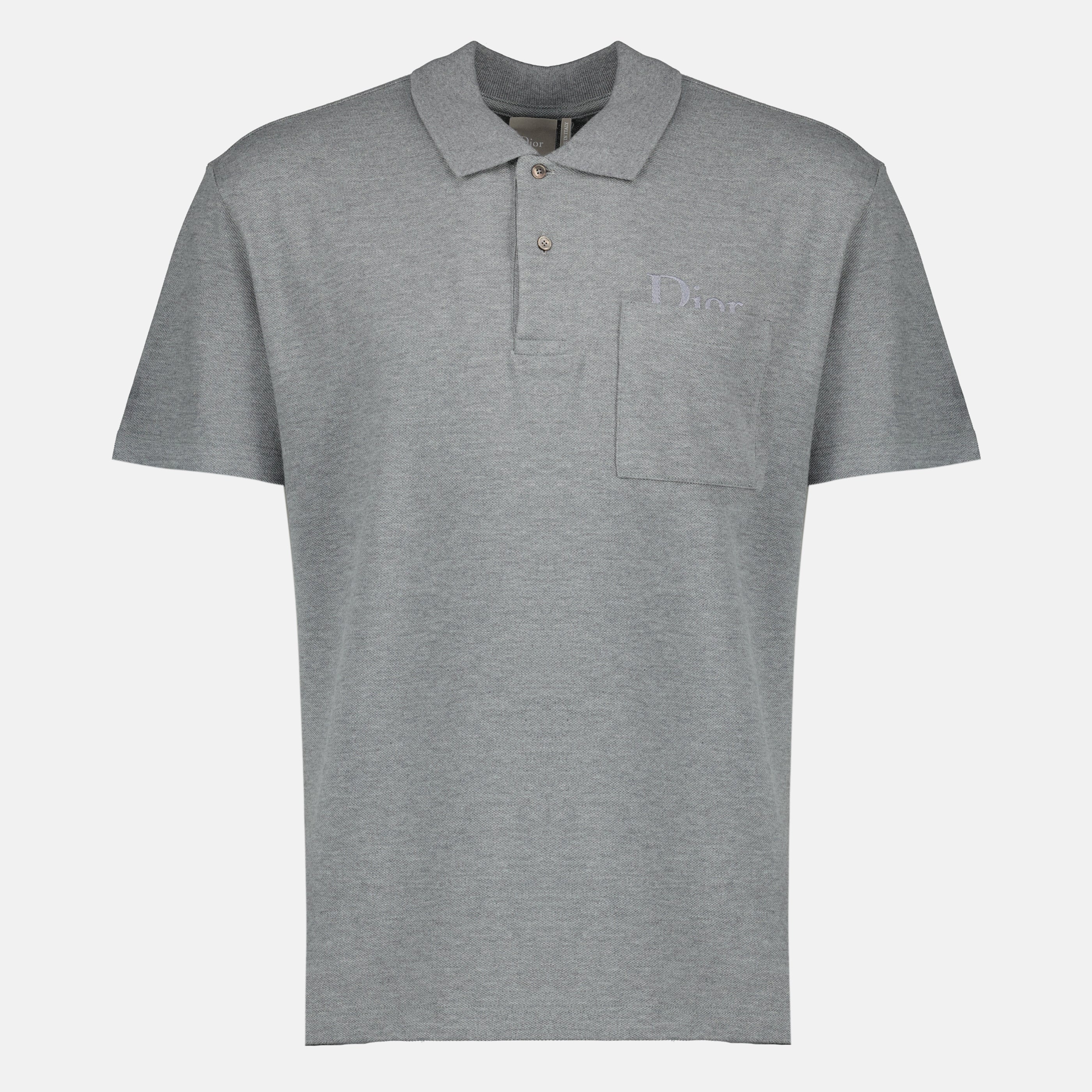 Polo em Piquê de Algodão Cinza