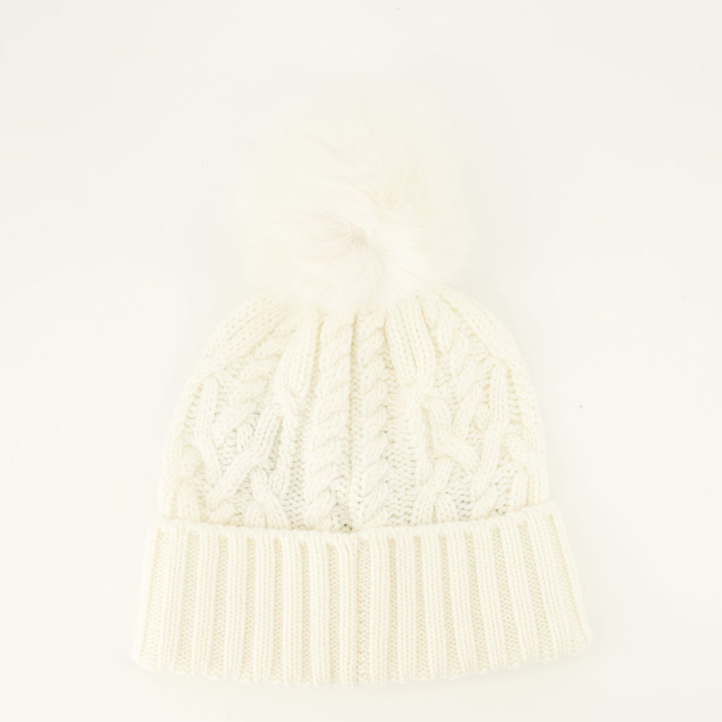 Berretto bianco in cashmere a trecce