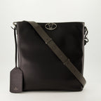 Image of Black Leather Tote with VLogo Detail by Valentino Garavani for Women - Season Autumn-Winter 2024 - Front View