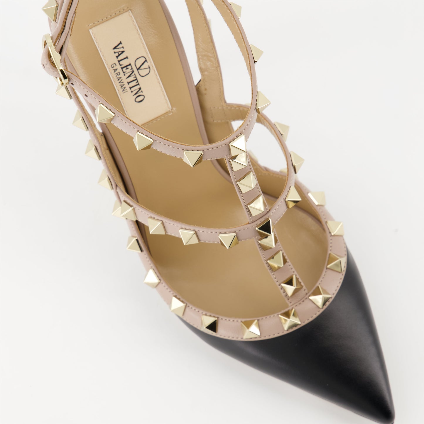 Rockstud pumps, black beige pumps, leather pumps, platinum studs, Valentino Garavani