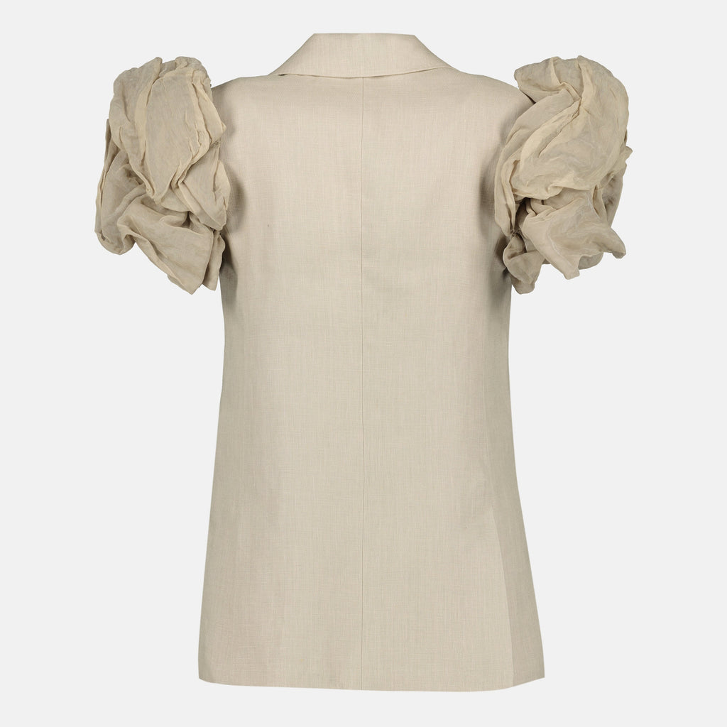 Imagen de un chaleco de lino beige con volantes de Max Mara para mujeres - Temporada Primavera-Verano 2026 - Vista trasera