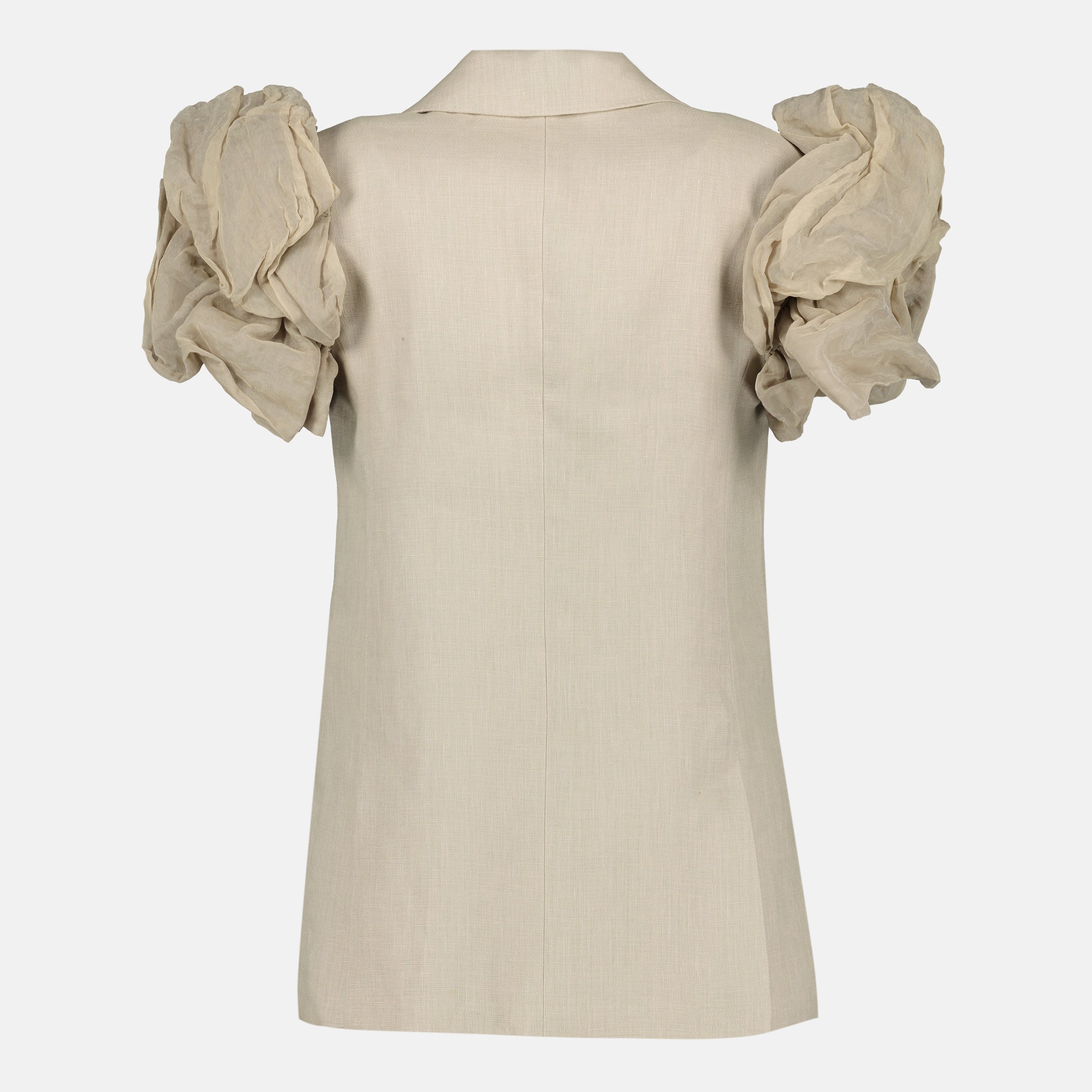 Imagen de un chaleco de lino beige con volantes de Max Mara para mujeres - Temporada Primavera-Verano 2026 - Vista trasera