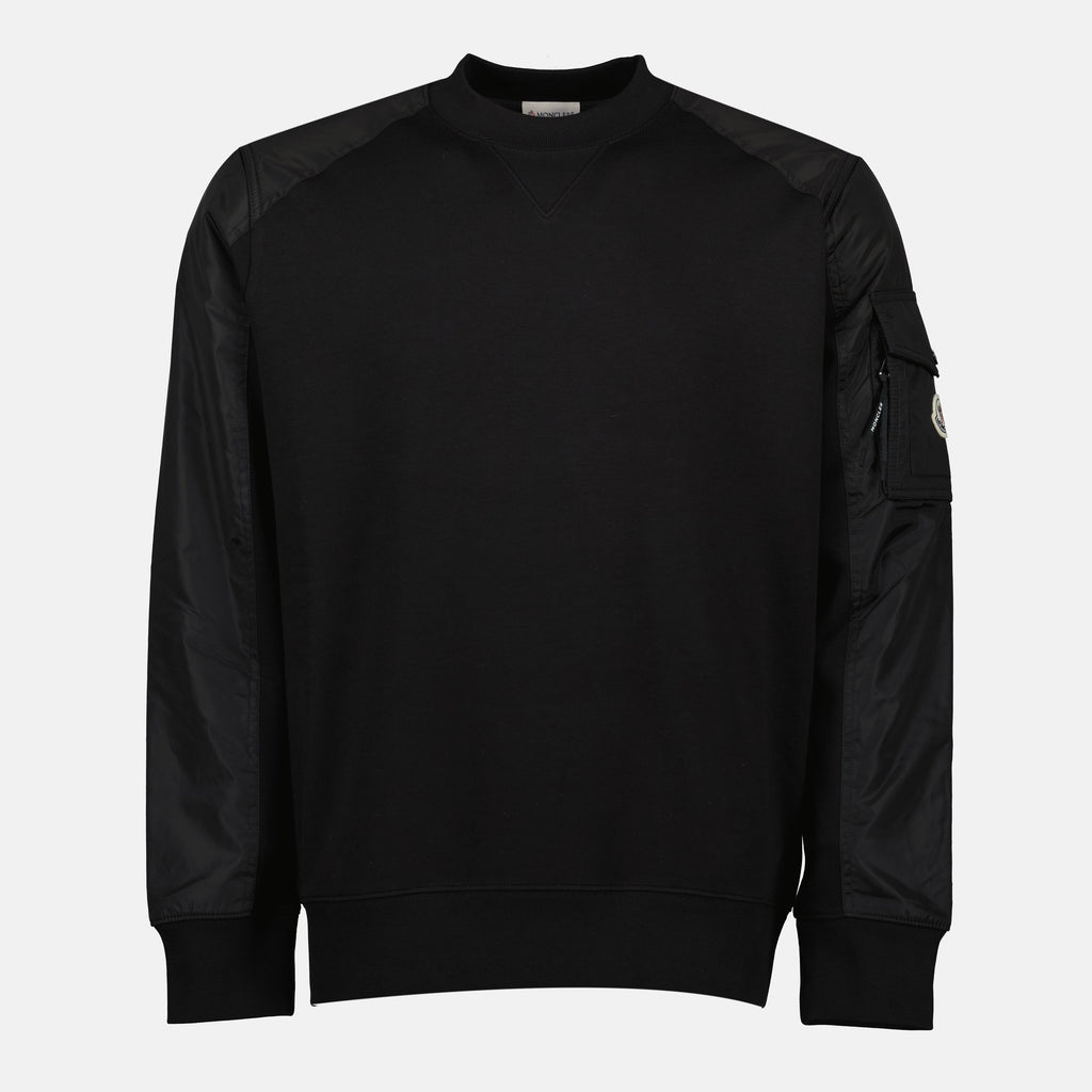Moncler sweatshirt, black cotton sweatshirt, Autumn-Winter 2025 fashion, designer casual wear, men's designer clothing
