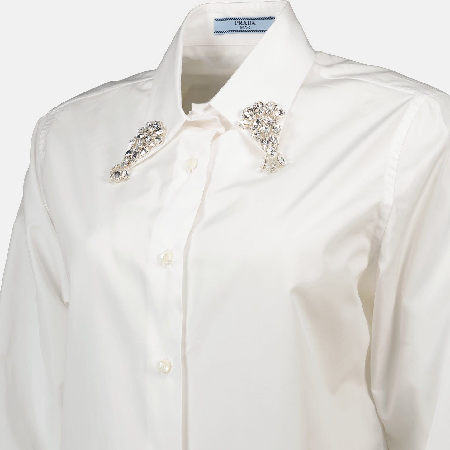 White embroidered shirt, Spring-Summer fashion, cotton shirt, classic collar, designer shirt