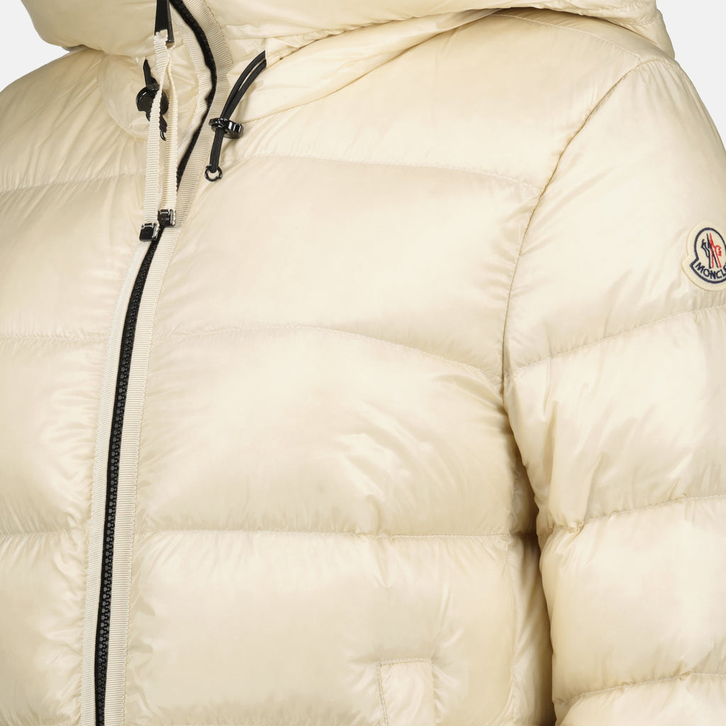 Moncler down jacket, Suyenne jacket, beige outerwear, Autumn-Winter fashion, mid-length women jacket