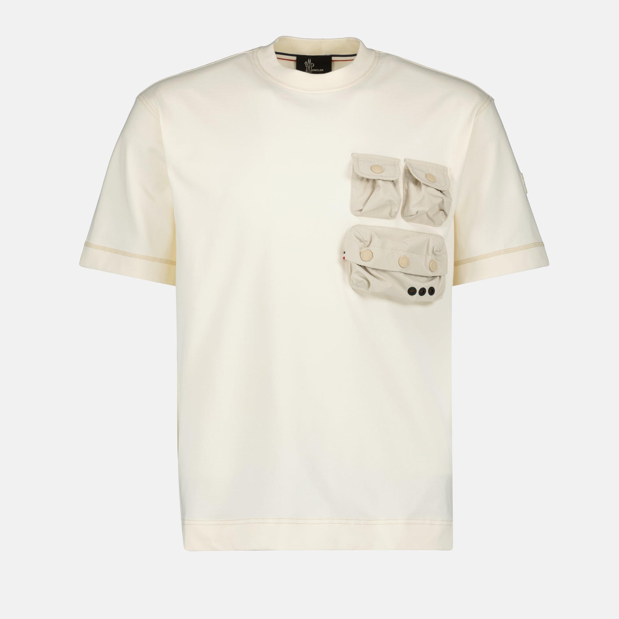 Image of Beige Pocket T-Shirt by Moncler Grenoble for Men - Season Spring-Summer 2025 - Front View