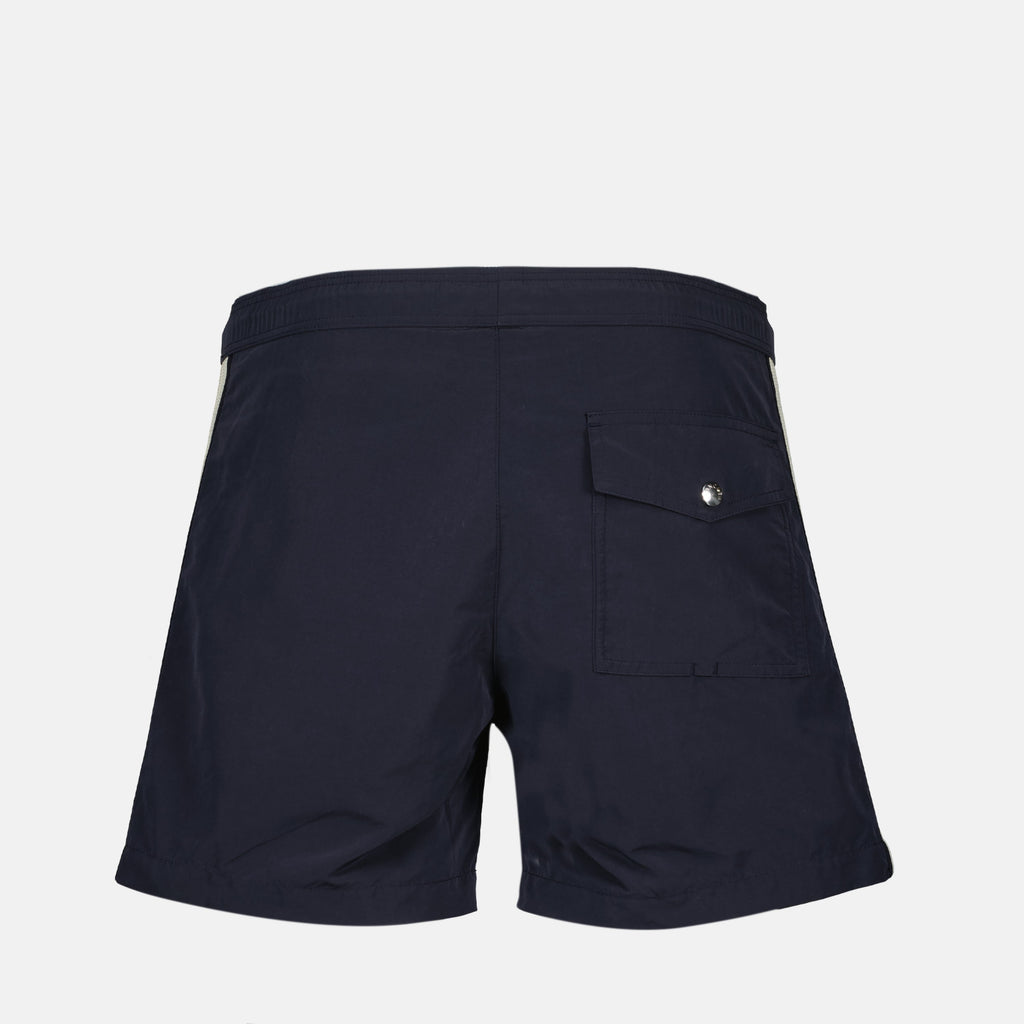 navy swim shorts, Moncler swimwear, men's swim shorts, summer fashion, high-quality nylon shorts