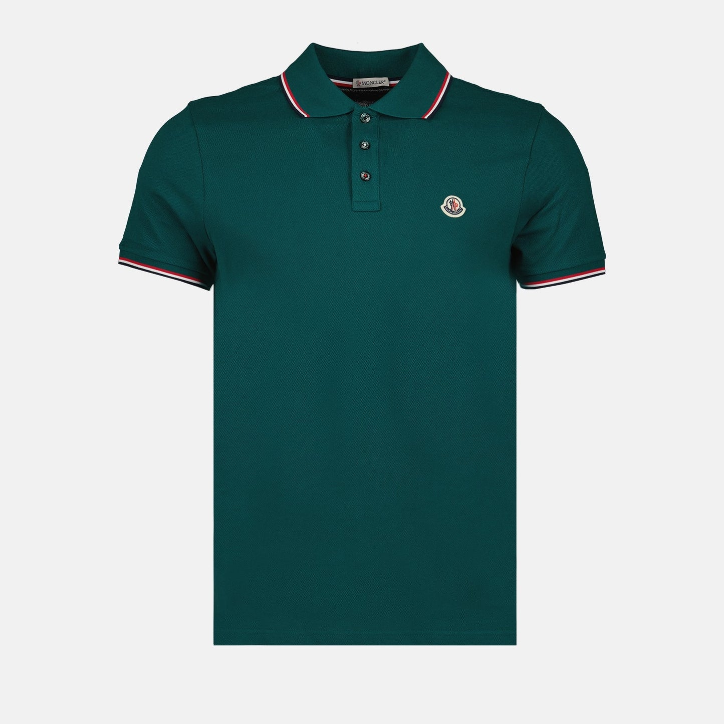 Moncler polo, green polo, logo polo, cotton polo, tricolor details