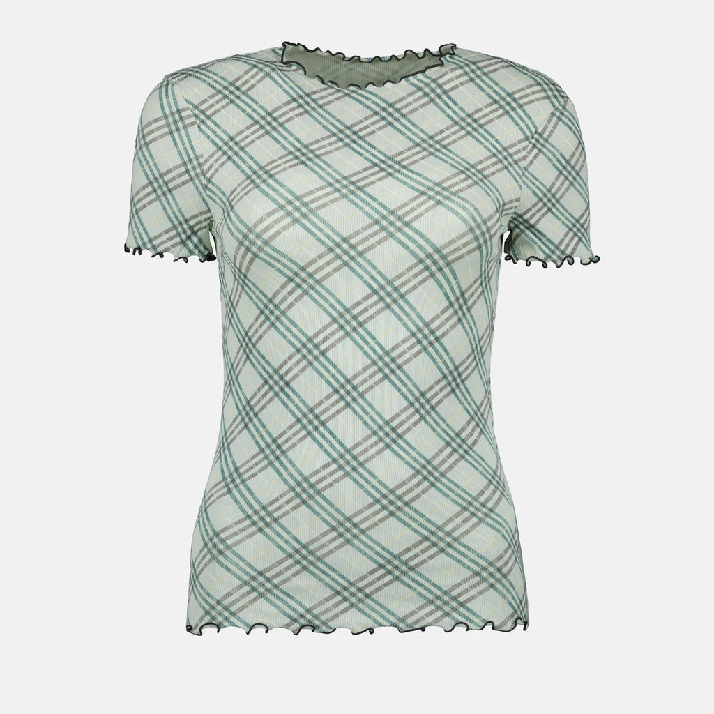 그린 체크 코튼 스트레치 티셔츠