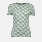 バーバリーの女性用グリーンチェックコットンストレッチTシャツの画像 - シーズン春夏2025 - 正面ビュー