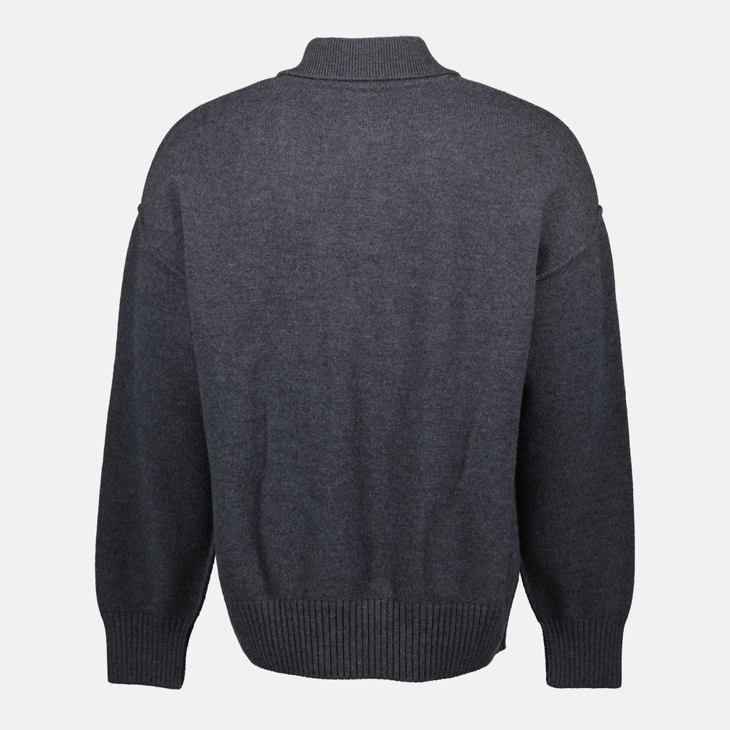 AMI Paris polo, wool long sleeve polo, anthracite polo, classic collar polo, unisex clothing