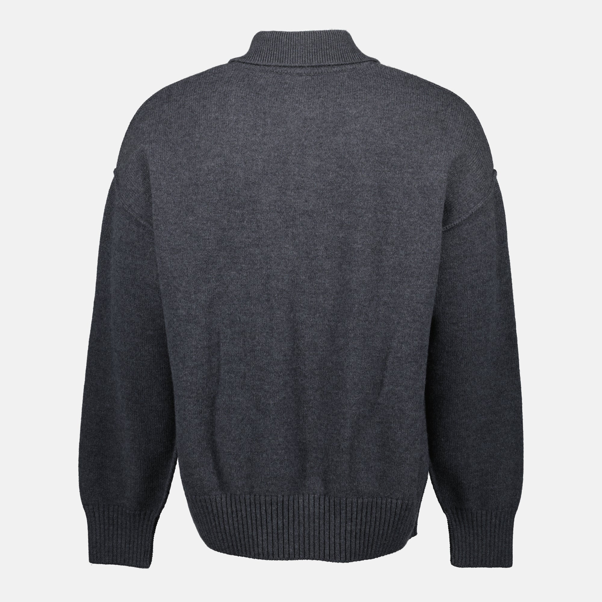AMI Paris polo, wool long sleeve polo, anthracite polo, classic collar polo, unisex clothing