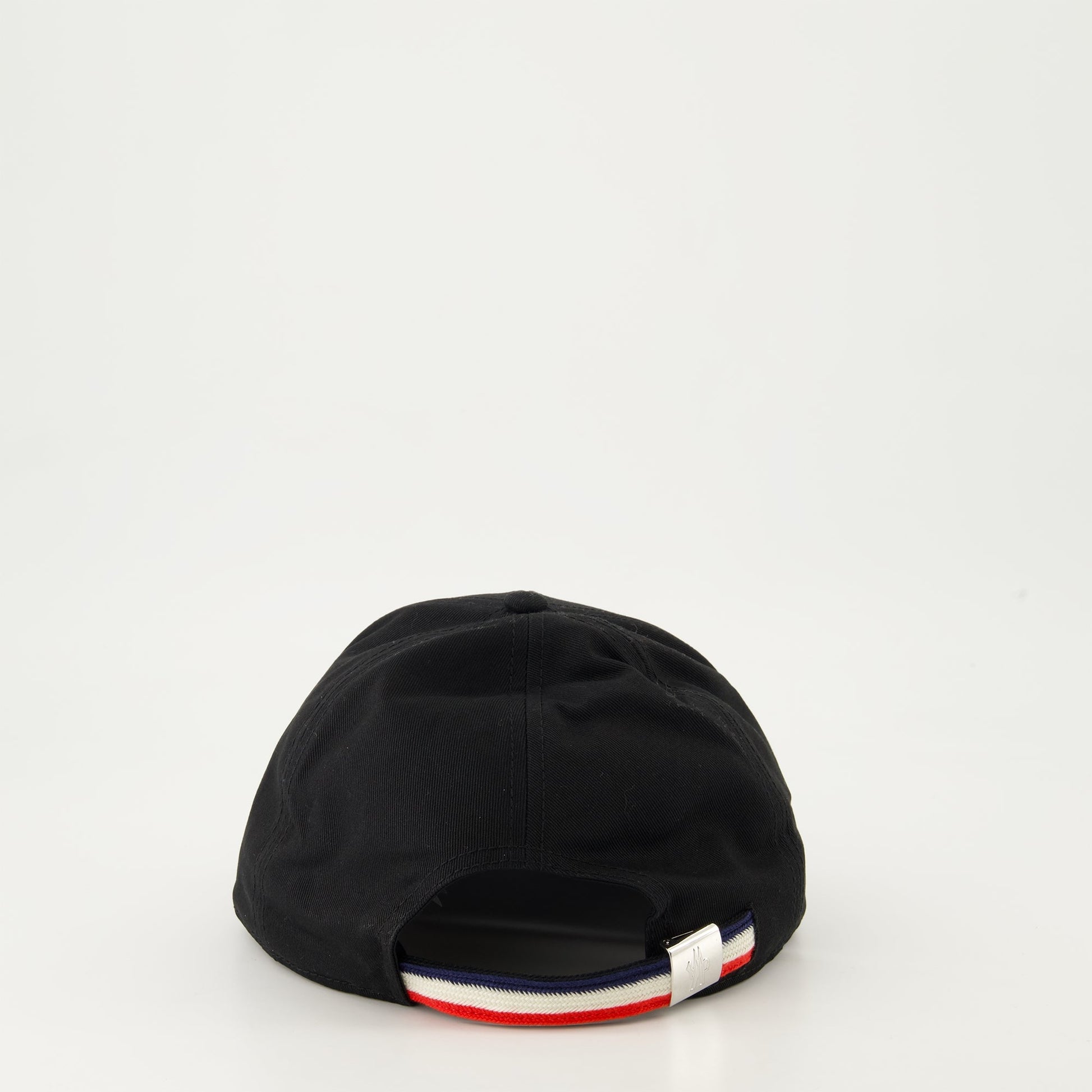 Moncler cap, leather logo, luxury accessory, black cotton cap, stylish headwear