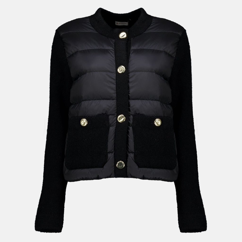 Black Bi-Material Cardigan