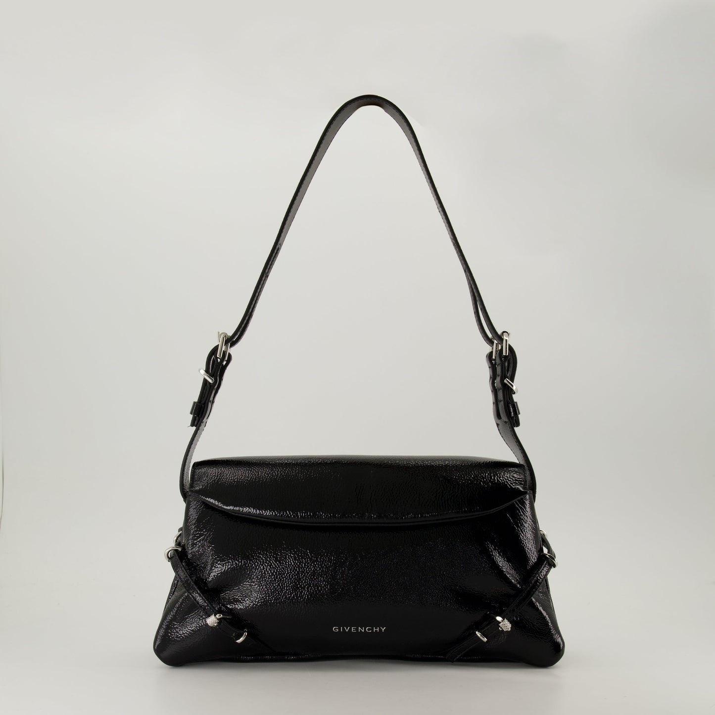 patent leather bag, Givenchy shoulder bag, black leather bag, designer handbag, elegant leather bag